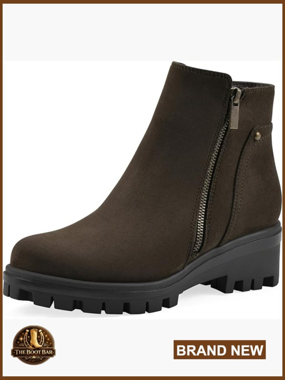 Cushioned Lug Sole Ankle Bootie with Zip Closure